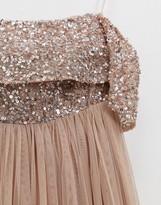 Thumbnail for your product : Maya Tall Bridesmaid bardot maxi tulle dress with tonal delicate sequins in taupe blush