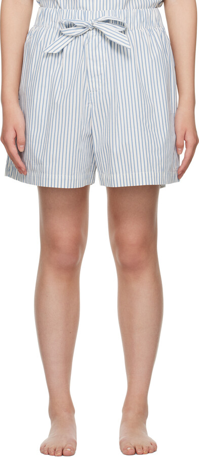 Tekla White & Blue Striped Pyjama Shorts
