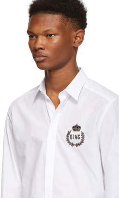 Dolce & Gabbana White King Embroidery Patch Shirt
