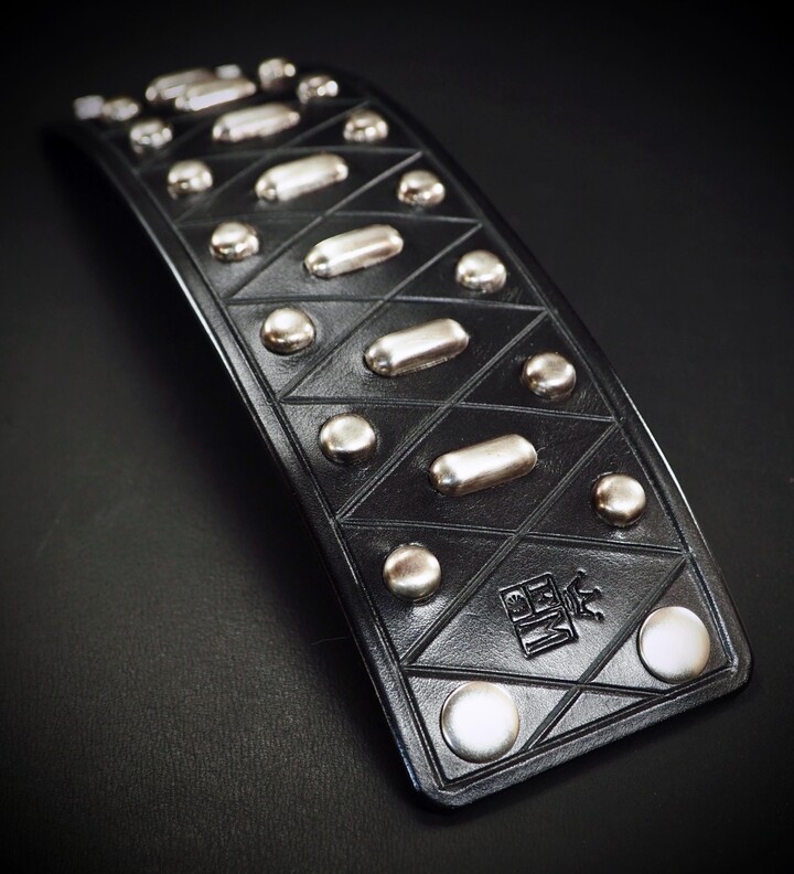 Etsy studded Black Leather Cuff Diamond Pattern Bracelet Custom Made