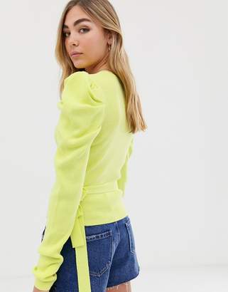 ASOS Design DESIGN puff sleeve sweater with wrap detail