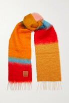 Thumbnail for your product : Loewe Leather-trimmed Fringed Striped Mohair-blend Scarf - Pink