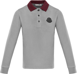Moncler Long-Sleeve Polo Shirt w/ Side Taping, Size 8-14