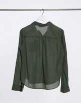 Thumbnail for your product : Hollister sheer button-through shirt in khaki