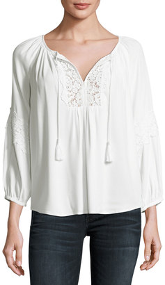 Joie Orval Lace-Trim Peasant Top, White