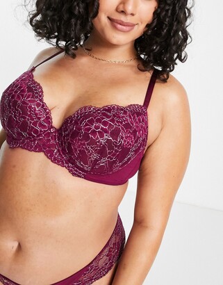 Ann Summers Curve Sexy Lace Planet nylon blend lace plunge bra in burgundy  - BURGUNDY - ShopStyle