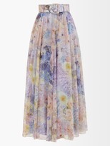Thumbnail for your product : Zimmermann Rhythmic Floral-print Crepe Skirt - Blue Print