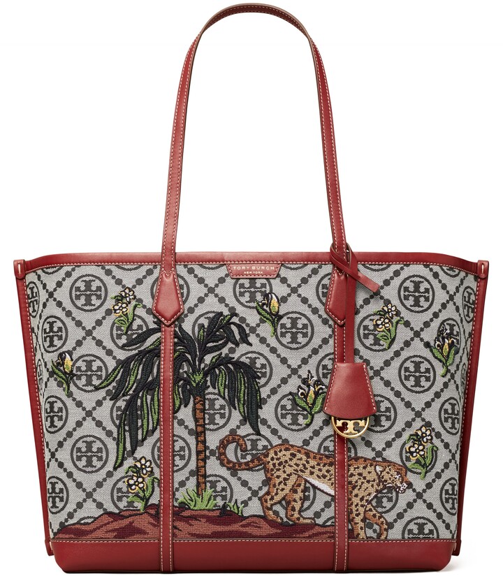 Tory Burch Perry T Monogram Jacquard Embroidered Triple Tote ...