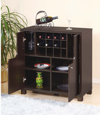 Ebern Designs Wine Cabinet With Two Doors Removeable Wine Bottle Rack Metal Wine Glass Racks Four Shelves