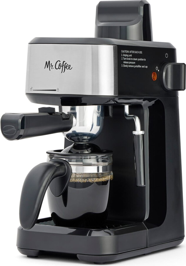 Mr. Coffee 4-Shot Steam Espresso Machine, Cappuccino Maker, and Latte Maker with Glass Carafe