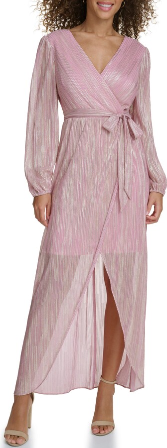 Siena Long Sleeve Foiled Woven Faux Wrap Dress