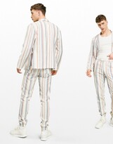 Thumbnail for your product : ASOS DESIGN soft tailored linen mix slim suit trousers multi stripe in white and blue