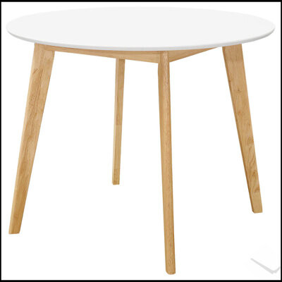 George Oliver Matte White and Natural Round Dining Table with Mid-Century Modern Legs Perfect for Small Spaces and Elegant Gatherings.