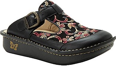 Alegria Classic Leather and Floral Embroidered Clogs