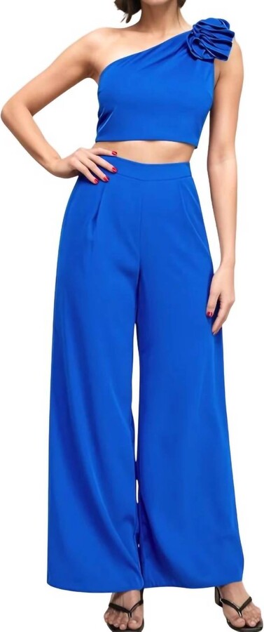 Milk & Honey Katrina One Shoulder Top & Pants Set In Royal Blue