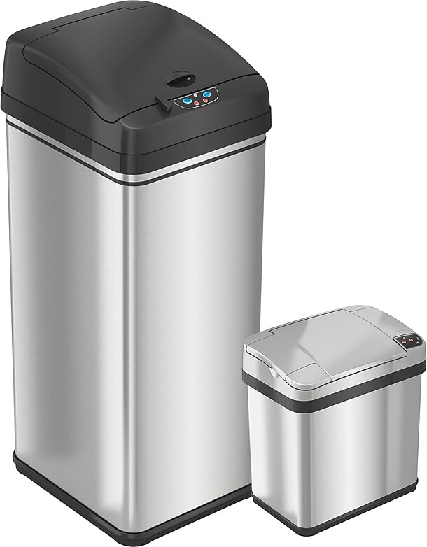 iTouchless Stainless Steel Sensor Trash Can Combo Pack, Silver, 13 gal. and 2.5 gal (CDZT1302SS)