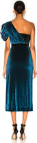 Thumbnail for your product : Self-Portrait One Shoulder Velvet Midi Dress in Green & Teal | FWRD