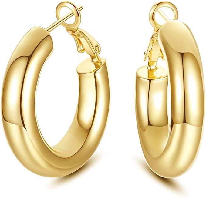 SHOWNII 14k Gold Plated Chunky Tube Hoop Earrings for Women