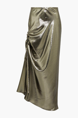 Ellery Laura Asymmetric Ruched Silk-blend Lame Midi Skirt