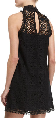 Nanette Lepore Sleeveless Crochet Mock-Neck Dress, Black
