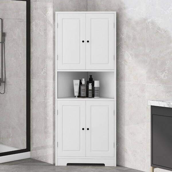 27.56 3-Tier Storage Shelf Glass Door Wall Cabinet with Characteristic Woven Pattern, White - ModernLuxe