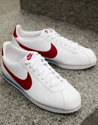 Nike Cortez leather trainers in white with red swoosh