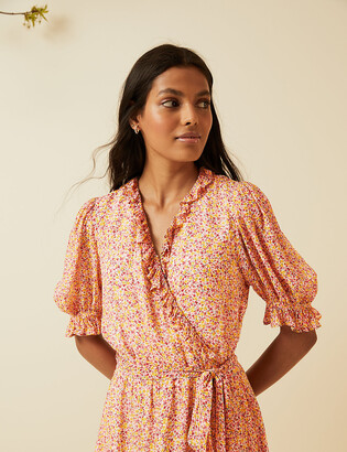 Marks and Spencer Floral V-Neck Ruffle Midi Wrap Dress