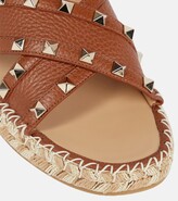 Thumbnail for your product : Valentino Garavani Rockstud leather and raffia slides