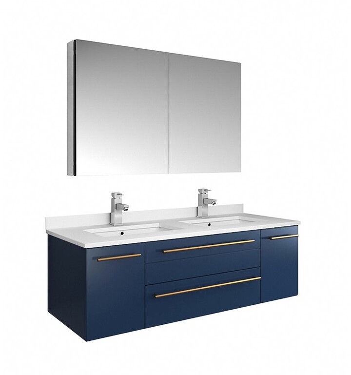 Fresca Lucera 48" Royal Blue Wall Hung Double Undermount Sink Modern Bathroom Vanity w/ Medicine
