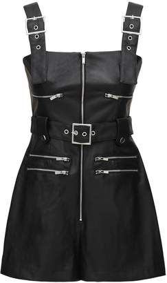 Moto Short Faux Leather Overalls
