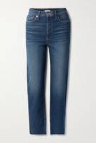 Thumbnail for your product : RE/DONE 70s High Rise Stove Pipe Distressed Cropped Slim-leg Jeans - Dark denim