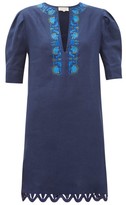 Thumbnail for your product : ZEUS + DIONE Sitia Floral-embroidered Linen Mini Dress - Navy