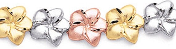 Etsy 14K Tricolor Gold Plumeria Bracelet - Floral Hawaiian Flower Jewelry