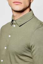 Thumbnail for your product : boohoo Mens Khaki Long Sleeve Jersey Shirt