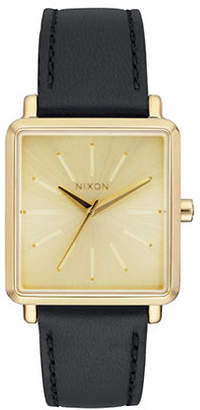 Nixon Analog K Squared Leather Strap Watch