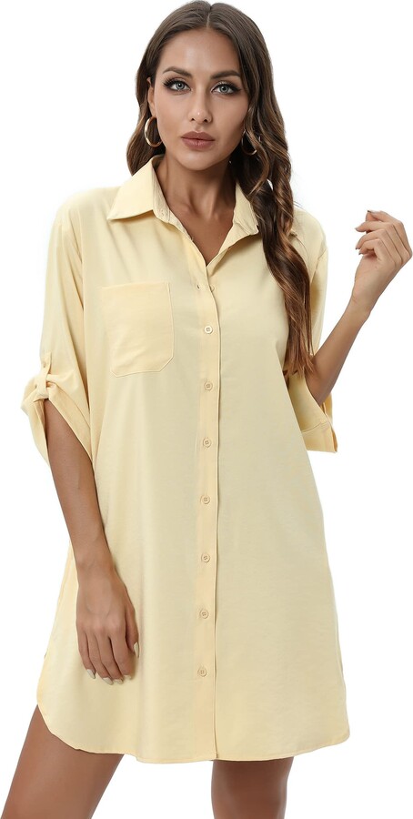 SHUYI Women's Casual Half Sleeve Button Down Shirt Dress Plus Size