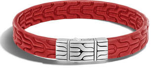 John Hardy Classic Chain Men's Leather Bracelet, Silver/Red