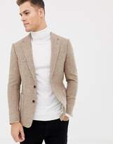Thumbnail for your product : ASOS Design DESIGN slim blazer in 100% wool Harris Tweed in camel
