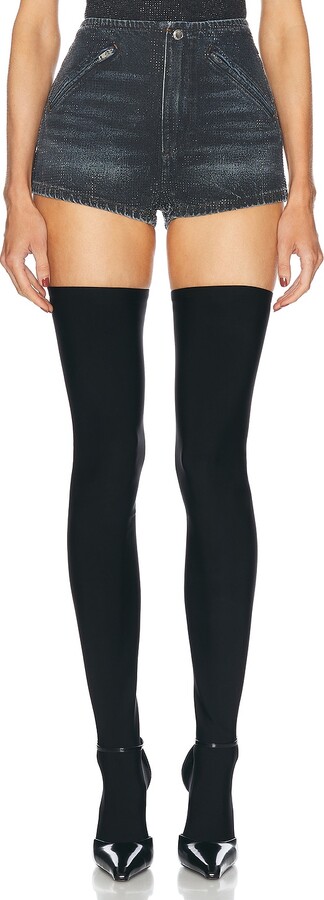 Alexander Wang Hotfix Crystal Moto Mini Short in Denim-Dark