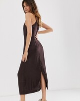 Thumbnail for your product : Weekday limited edition satin midi dress in dark brown