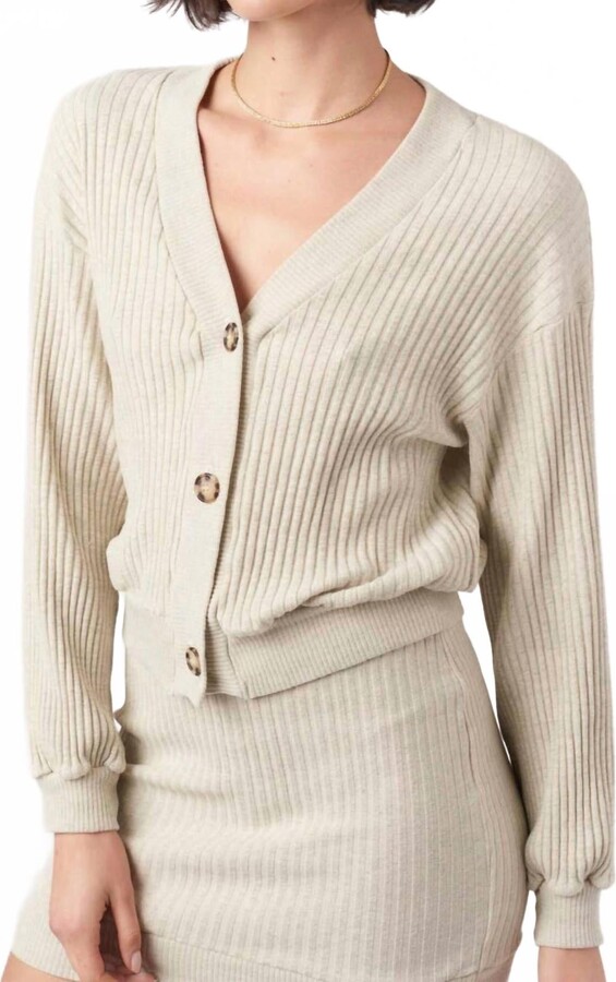 Project Social T Heart Throb Button Front Sweater Rib Cardigan In Oat