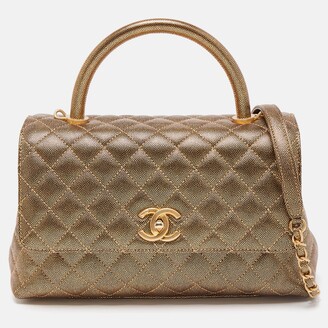 Chanel Coco Top Handle Small Handbag Brown Caviar Leather - Allu USA