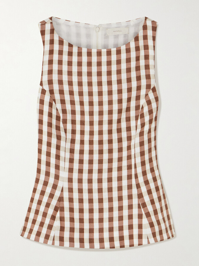 Faithfull - Ana Gingham Linen Peplum Top - Brown