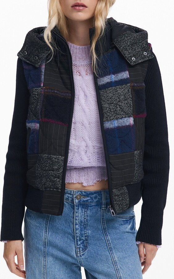 Desigual Padded Crop Jacket with Removable Sleeves & Hood