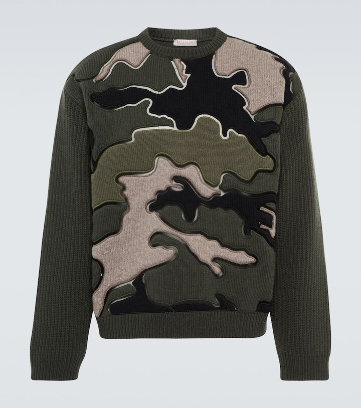 YYG Men Contrast Fall Winter Regular Fit Camo Print Knitted Pullover Sweater Jumper 