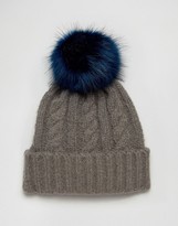 Thumbnail for your product : ASOS Cable Faux Fur Pom Beanie