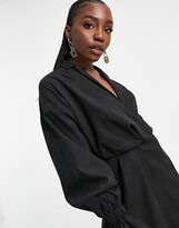 Thumbnail for your product : ASOS Tall ASOS DESIGN Tall blouson sleeve mini shirt skater dress with extreme cuffs in black