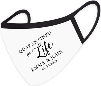Custom Wedding Face Mask, Quarantined For Life, White Cloth Face Masks With 1 Replaceable PM 2.5 Filter, 1-Pack