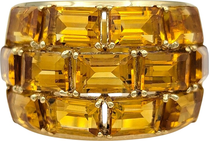 POIRAY Emerald Cut Citrine Multi Row Domed Band Ring In 18 Karat Yellow Gold