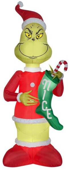 9 ft. Inflatable Grinch Holding N I C E Stocking